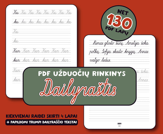 Užduočių rinkinys „Dailyraštis“ 130 lapų (PDF failas)